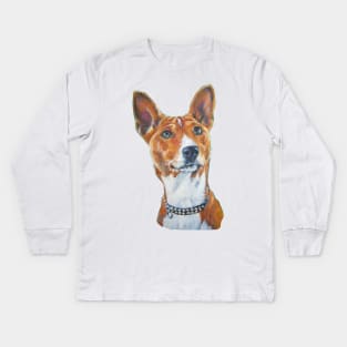 Basenji Fine Art Painting Kids Long Sleeve T-Shirt